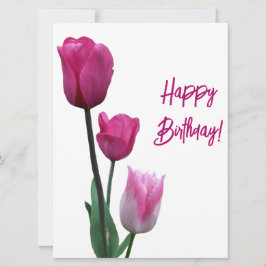 Tarjeta Festiva Feliz cumpleaños bonito tulipán rosa hermosa flor