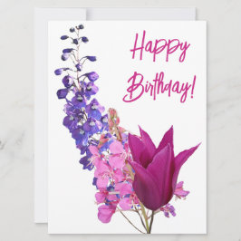 Tarjeta Festiva Feliz cumpleaños bonito tulipán rosa morado floral