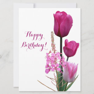 Tarjeta Festiva Feliz cumpleaños bonito tulipán rosa simple divers