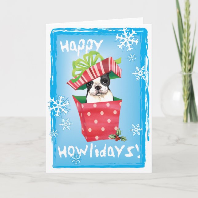Tarjeta Festiva Feliz cumpleaños Boston Terrier (Anverso)