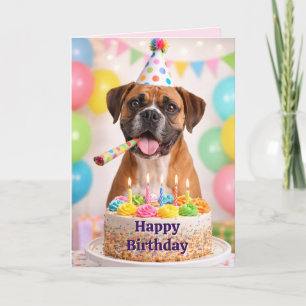 Tarjeta Festiva Feliz Cumpleaños Boxer Perro Bonito 