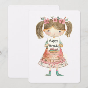 Tarjeta Festiva Feliz cumpleaños Chica con flores