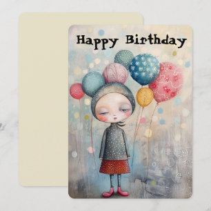 Tarjeta Festiva Feliz cumpleaños Chica con globos