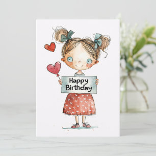 Tarjeta Festiva Feliz cumpleaños, Chica lindo con globos