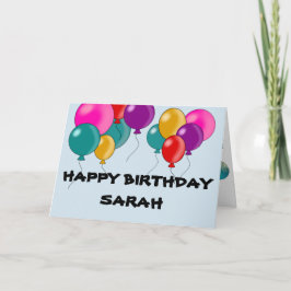 Tarjeta Festiva Feliz cumpleaños, coloridos globos, deseo personal