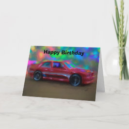 Tarjeta Festiva Feliz cumpleaños con el coche de juguete rojo