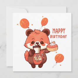 Tarjeta Festiva "Feliz cumpleaños con un cutáneo mapache y pastel"