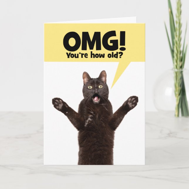 Tarjeta Festiva Feliz Cumpleaños Conmocionado Gato Con Boca Abiert (Anverso)