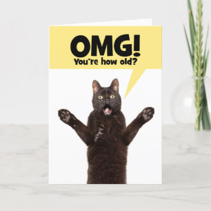 Tarjeta Festiva Feliz Cumpleaños Conmocionado Gato Con Boca Abiert