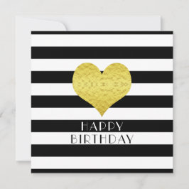 Tarjeta Festiva Feliz cumpleaños corazón de oro franjas blancas ne