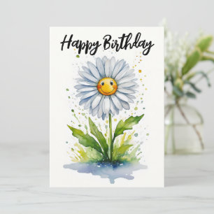 Tarjeta Festiva Feliz Cumpleaños Cute Sonriente Daisy