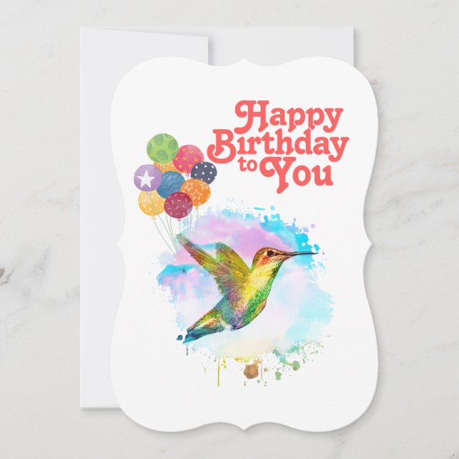 Tarjeta Festiva Feliz cumpleaños Cute Watercolor Hummingbird (Anverso)