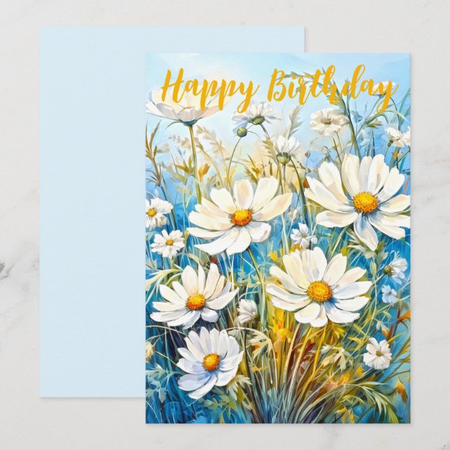 Tarjeta Festiva Feliz cumpleaños, Daisies (Anverso / Reverso)
