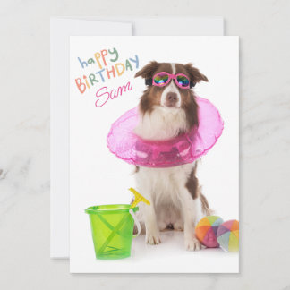 Tarjeta Festiva Feliz cumpleaños Dawg Beach Pool Dog Sungafas Nomb