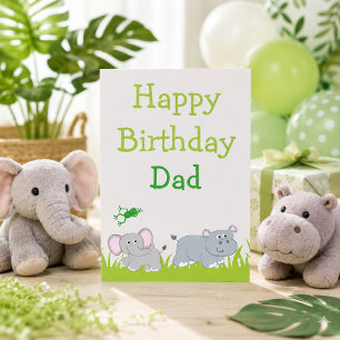 Tarjeta Festiva Feliz cumpleaños de Hippo y Elephant Dad