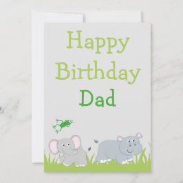 Tarjeta Festiva Feliz cumpleaños de Hippo y Elephant Dad