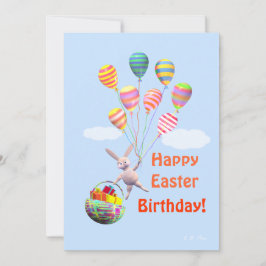 Tarjeta Festiva Feliz cumpleaños de Pascua Bunny and Balloons Flat