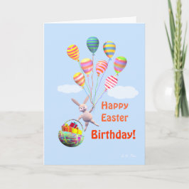 Tarjeta Festiva Feliz cumpleaños de Pascua Bunny y Globos