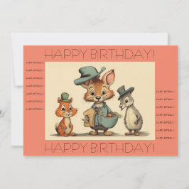 Tarjeta Festiva Feliz Cumpleaños Divertidos Cute Dibujos Animados 
