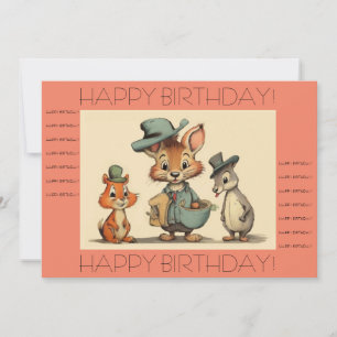 Tarjeta Festiva Feliz Cumpleaños Divertidos Cute Dibujos Animados 