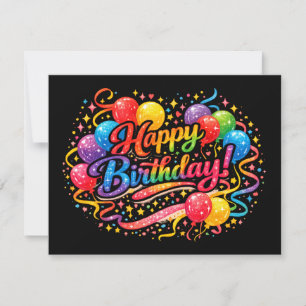 Tarjeta Festiva Feliz Cumpleaños Divertidos Globos de Arcoíris Con