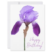 Feliz cumpleaños elegante iris morado floral boho