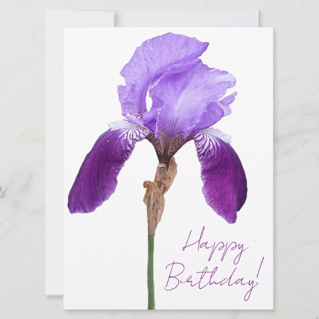 Tarjeta Festiva Feliz cumpleaños elegante iris morado floral boho (Anverso)