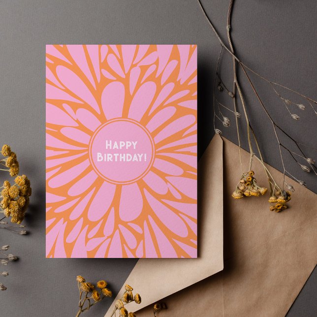 Tarjeta Festiva Feliz cumpleaños estallido floral naranja pastel r (Subido por el creador)