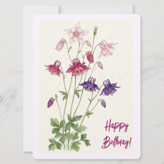 Tarjeta Festiva Feliz cumpleaños flores acuarela rosa púrpura 