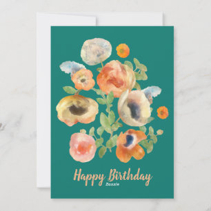 Tarjeta Festiva Feliz Cumpleaños Flores Naranjas de Primavera