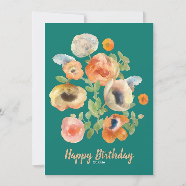 Tarjeta Festiva Feliz Cumpleaños Flores Naranjas de Primavera (Reverso)