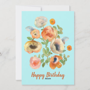 Tarjeta Festiva Feliz Cumpleaños Flores Naranjas de Primavera