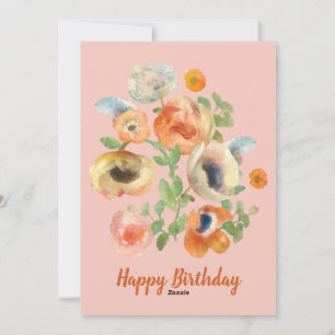 Tarjeta Festiva Feliz cumpleaños flores naranjas de primavera