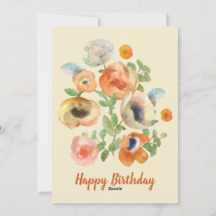 Tarjeta Festiva Feliz cumpleaños flores naranjas de primavera