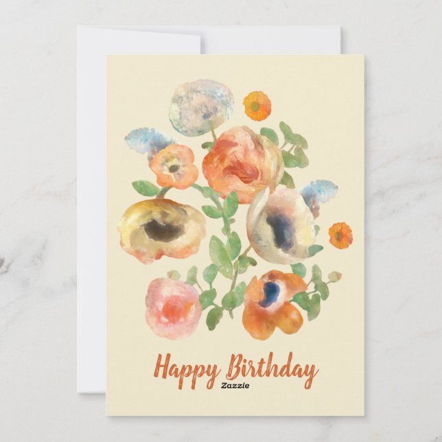 Tarjeta Festiva Feliz cumpleaños flores naranjas de primavera (Reverso)
