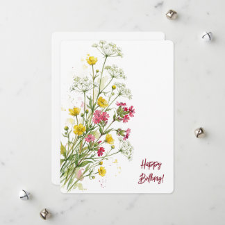 Tarjeta Festiva Feliz cumpleaños flores silvestres acuarela floral