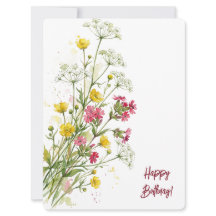 Feliz cumpleaños flores silvestres acuarela floral