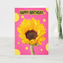 Tarjeta Festiva Feliz cumpleaños girasol en rosa con puntos de pol