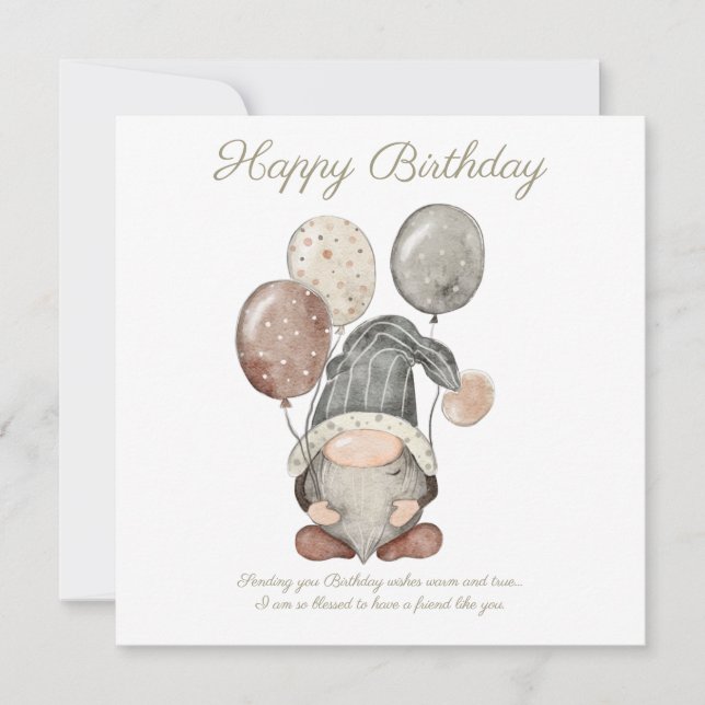 Tarjeta Festiva Feliz Cumpleaños Gnome (Anverso)