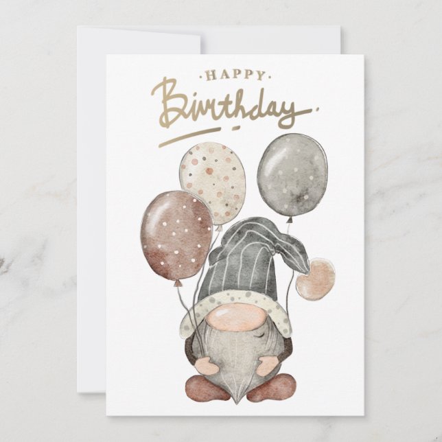 Tarjeta Festiva Feliz cumpleaños Gnome (Anverso)