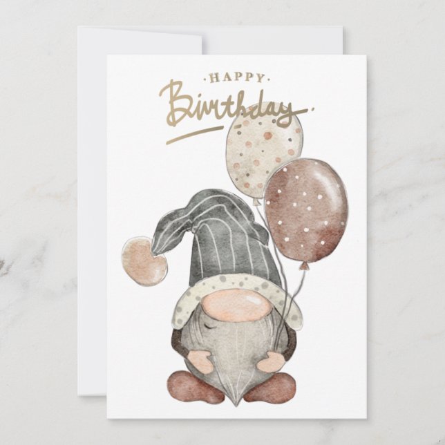 Tarjeta Festiva Feliz cumpleaños Gnome (Anverso)