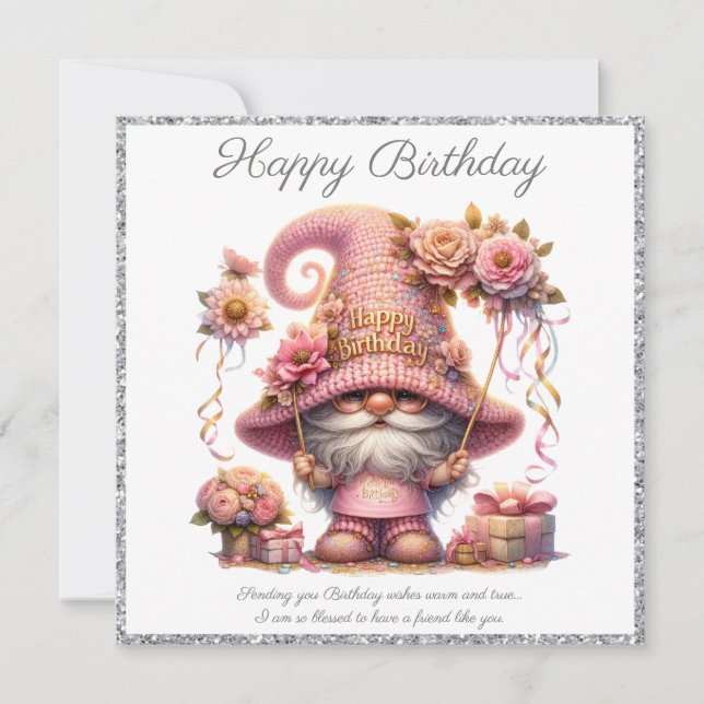 Tarjeta Festiva Feliz Cumpleaños Gnome (Anverso)