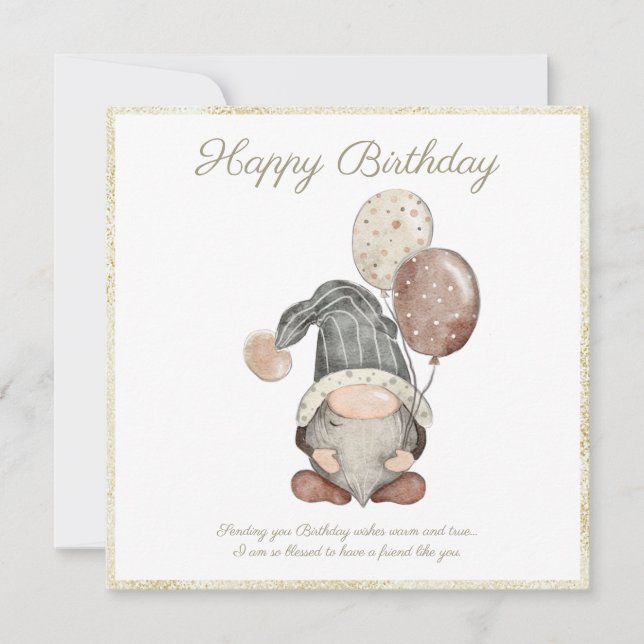 Tarjeta Festiva Feliz Cumpleaños Gnome (Anverso)
