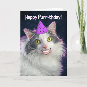 Tarjeta Festiva Feliz cumpleaños gracioso gato con sonrisa humana