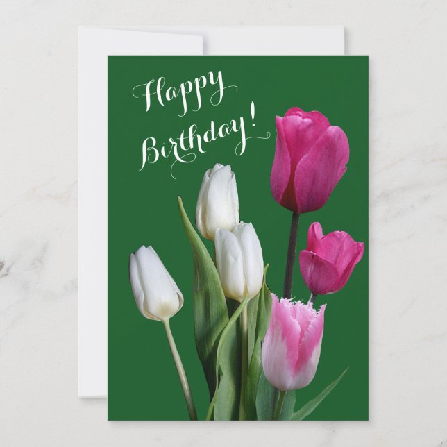 Tarjeta Festiva Feliz cumpleaños hermosos tulipanes florales de co (Anverso)