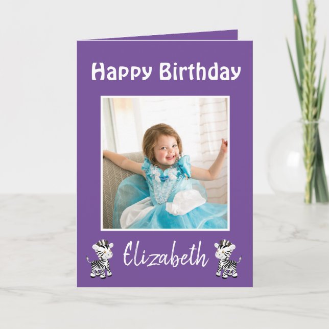 Tarjeta Festiva Feliz cumpleaños hija foto morada (Anverso)