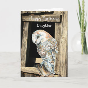 Tarjeta Festiva Feliz cumpleaños hija Watercolor Barn Owl