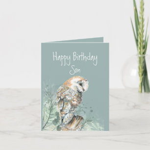 Tarjeta Festiva Feliz cumpleaños, hijo búho 