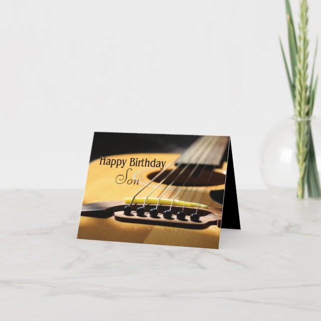 Tarjeta Festiva ¡Feliz cumpleaños hijo! Foto de guitarra acústica (Anverso)