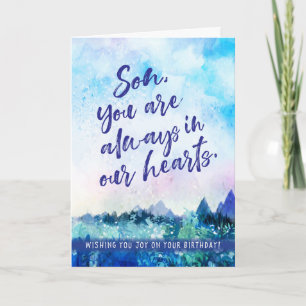 Tarjeta Festiva Feliz cumpleaños, hijo, siempre estás en nuestros 